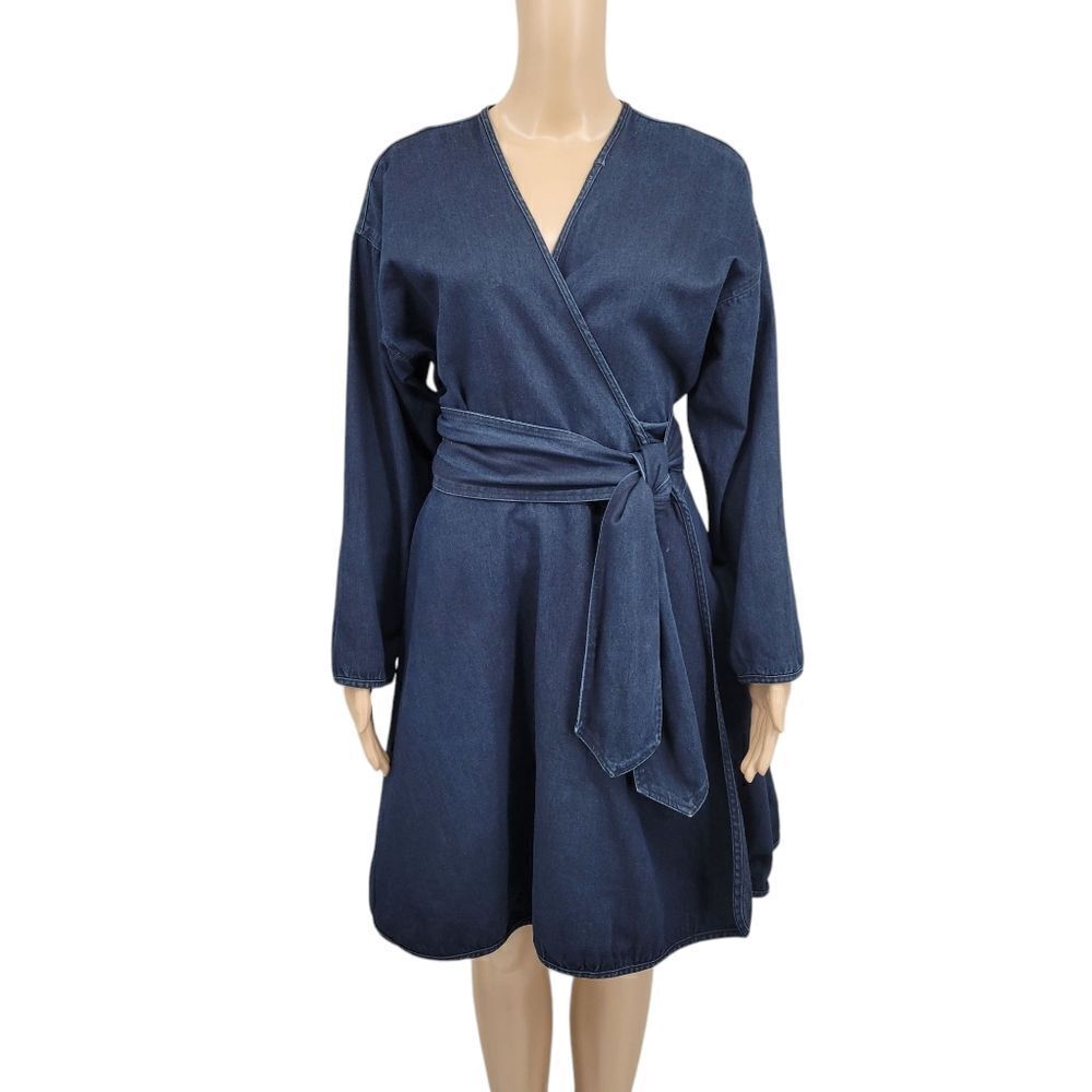 Finley Vintage Women's Denim Jean Wrap Midi Dress Long Sleeves